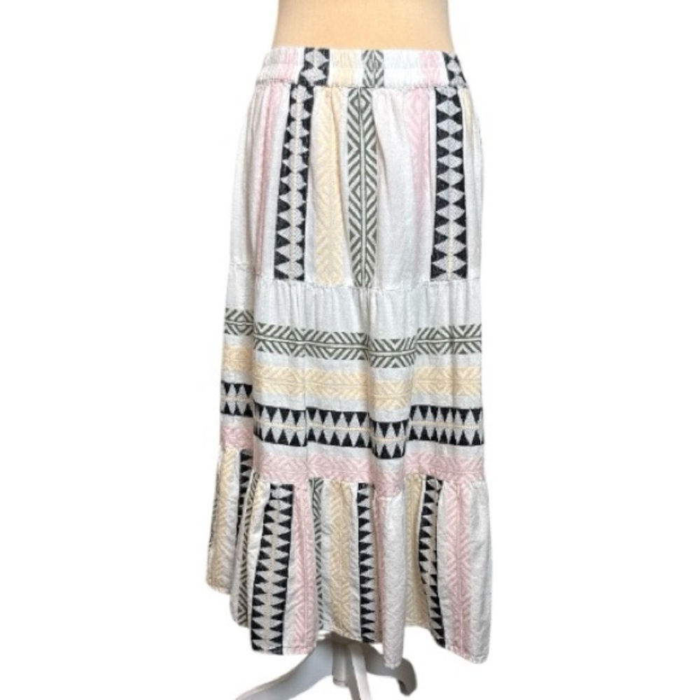Francesca’s Miami Boho Aztec Print Tiered Cotton Maxi Skirt Size Small EUC
